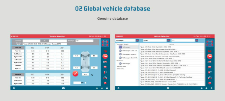 Datebase of car wheel aligner